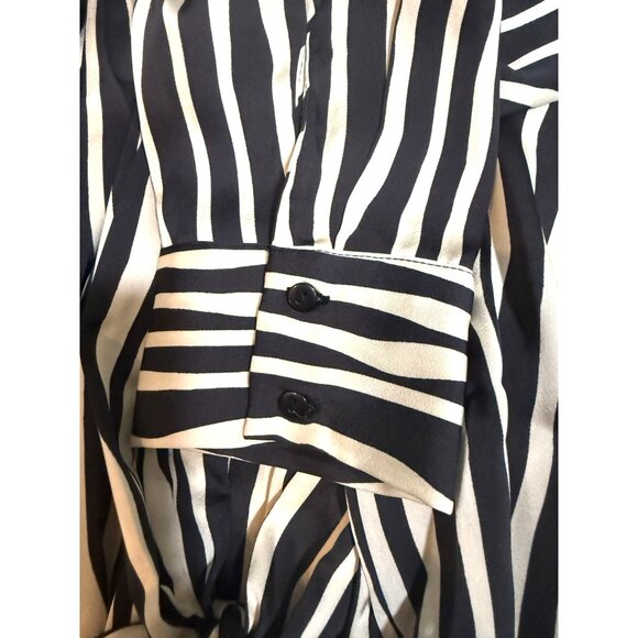 NWOT‎ Mango Black & Cream Striped Satin Shirt Dress XL - Picture 10 of 16